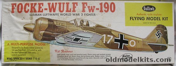 Guillows 1/16 Focke-Wulf Fw-190 - 25 inch Wingspan RC/Control Line/Free Flight Powered Flying Balsa Model, 406 plastic model kit